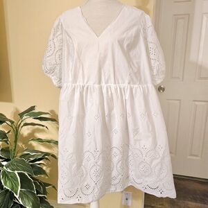 Old Navy Dress  Puff Sleeve Size 3x White 190% Cotton Boho Cottagecore